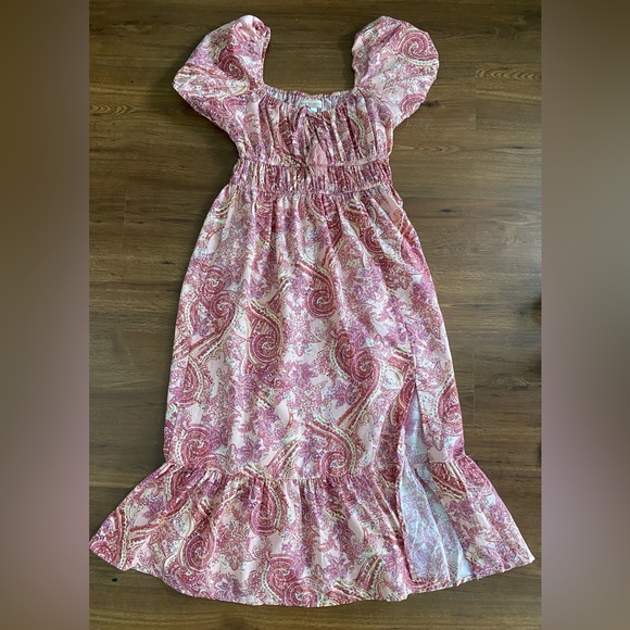 B•O•G Collective Paisley Floral Midi-Maxi Dress with Slit. Size Small Pink Red - Picture 6 of 10